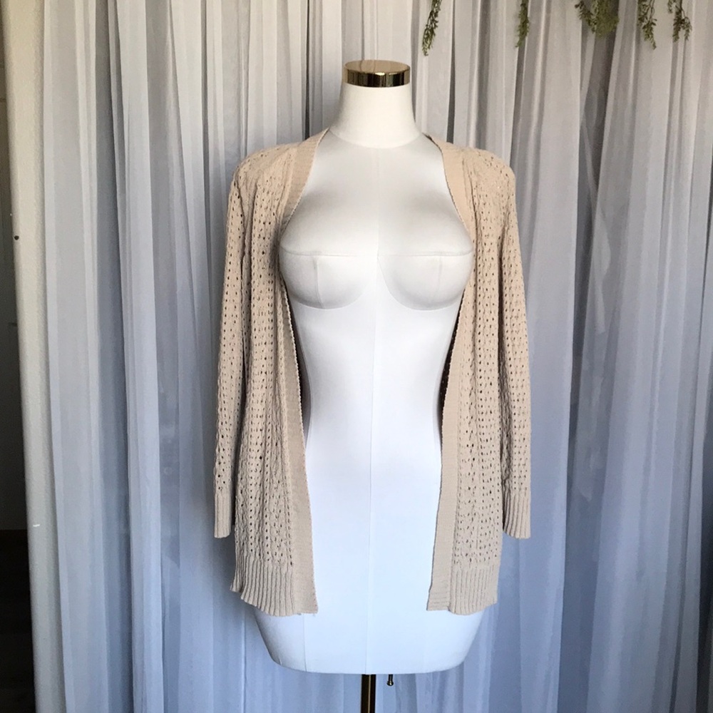Oversized Open Knit Tan Cardigan